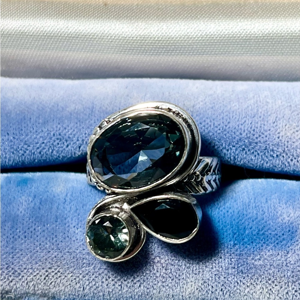 Sterling Silver Topaz Sapphire Ring Sz 7.5